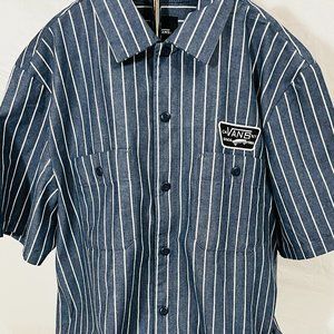 Vans Short Sleeve Button Down Blue White Striped